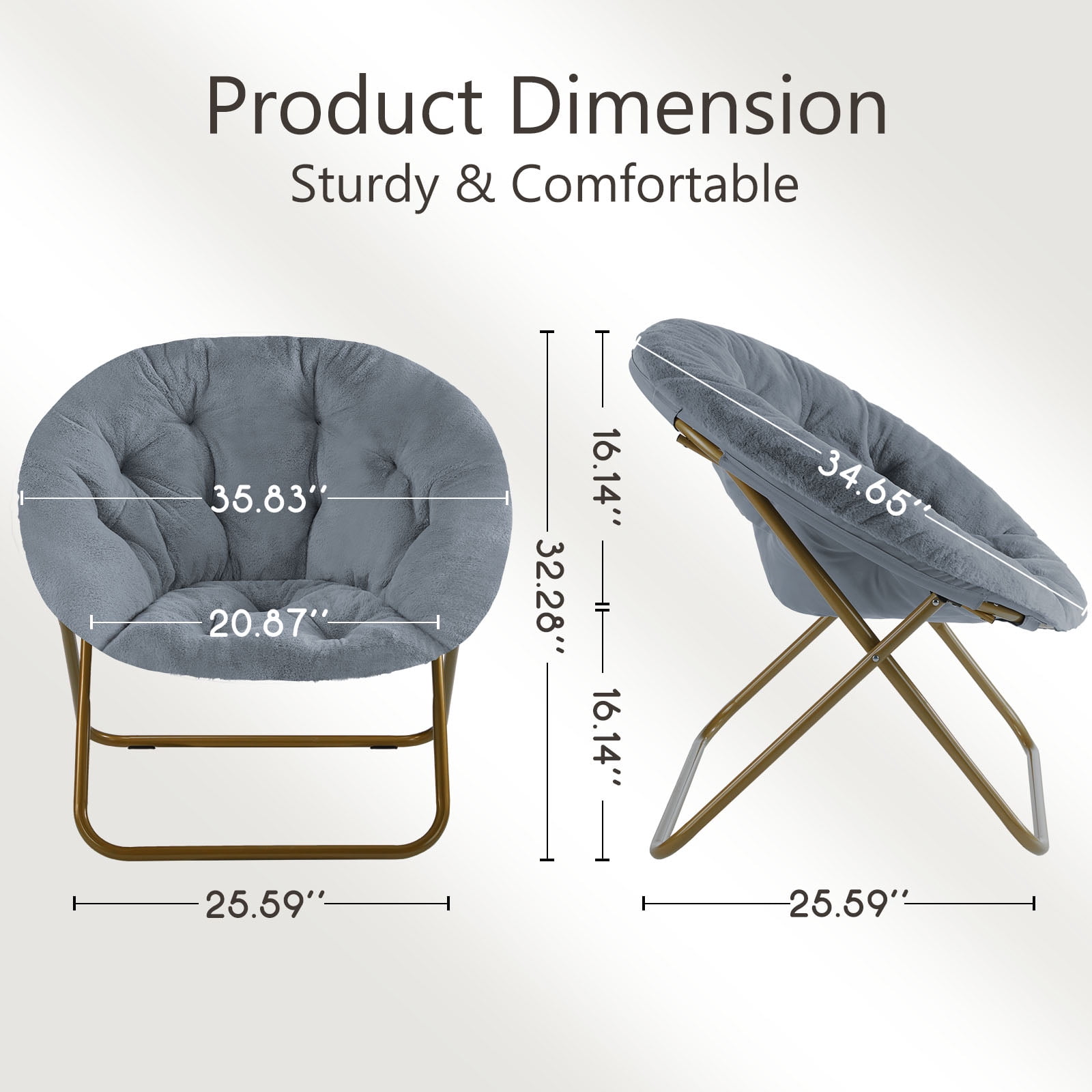 Faux Fur Disc Chair for Living Room and Bedroom, Comfortable Round Lounge Seat, Adult Size