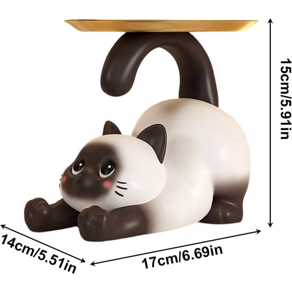 Beforeyayn Resin Cat Shaped Candy Dish, Figurine Key Holder And Storage Tray, Decorative Bowl For Entryway Table, Small Tray For Living Room, Bedroom, And Organizing Trinkets And Sweets