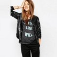 thumbnail image 3 of ZHAOCHENG Chaqueta bomber con lentejuelas para mujer, chaqueta de manga larga con cremallera, ropa de calle informal, holgada, con purpurina, 3 of 5