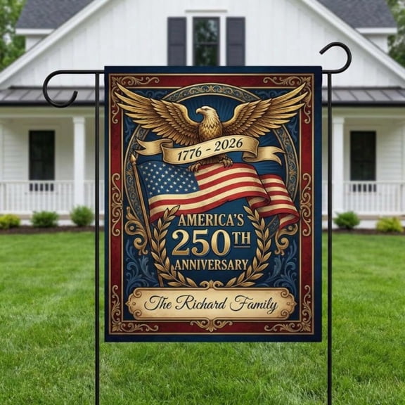 USA 250th Anniversary Personalized Garden Flag, Personalized Family Name Patriotic Semiquincentennial Banner, 1776-2026 Commemorative House Flag, 4th Of July Decorations, Family Gifts Ideas