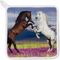 thumbnail image 4 of Dreamtimes Polyester Kitchen Oven Mitts Glove Potholder Apron 3Pcs Set Horses Playing Non Slip Heat Resistant Mitts for Baking Cooking BBQ, 4 of 7