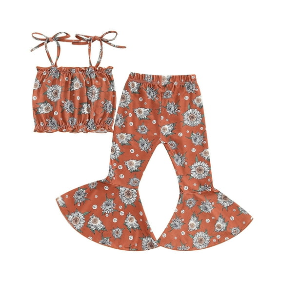Bagilaanoe 2pcs Toddler Baby Girl Pants Set Sunflower Sleeveless CropTops   Flare Trousers 6M 12M 2T 3T 4T 5T Kids Casual Clothes