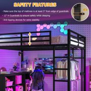 Bellemave Metal Loft Bed with L-shaped Desk and Storage, Queen Size Loft Bed Frame with Open Wardrobe and Shelves, Space-saving Loft Bed for Teens Adults (Queen, Black)