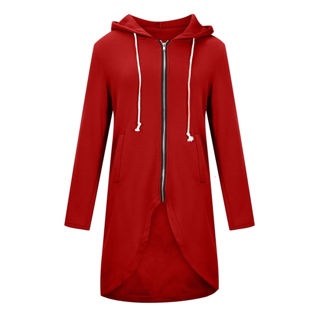 Sudadera Para Mujer Sudaderas Con Capucha de Moda Color Sólido Cremallera Manga Larga Dobladillo Irregular Abrigo Largo Tops Con Bolsillos Odeerbi ODB184146