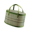 thumbnail image 4 of Cesta tejida de bambú, cesta de regalo con asas dobles, contenedor organizador de huevos, cesta de bambú con tapa para bocadillos de camping Verde, 4 of 9