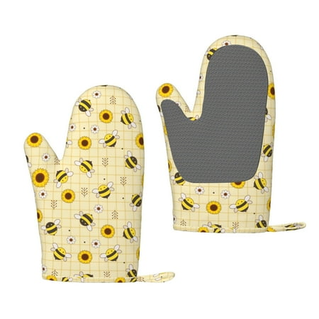 

Lukts Sunflowers Bee for Silicone Anti-Scalding Gloves Kitchen Lanyard Gloves for Grilling Baking Cooking
