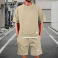 thumbnail image 2 of RPVATI 2 Piece Set for Men Summer Waffle Oversize Short Sleeve Tee Shirt Shorts Set Casual Comfy Athletic Jogging Tracksuits Khaki XXL, 2 of 6