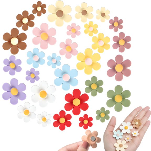 CCOCC 2026 New Cute Flower Fridge Magnets, 30 Pcs Mini Daisy Refrigerator Magnets Colorful Fridge Decorative Magnets for Home Office Kitchen Locker Whiteboards Cabinet Decor (3 Sizes)