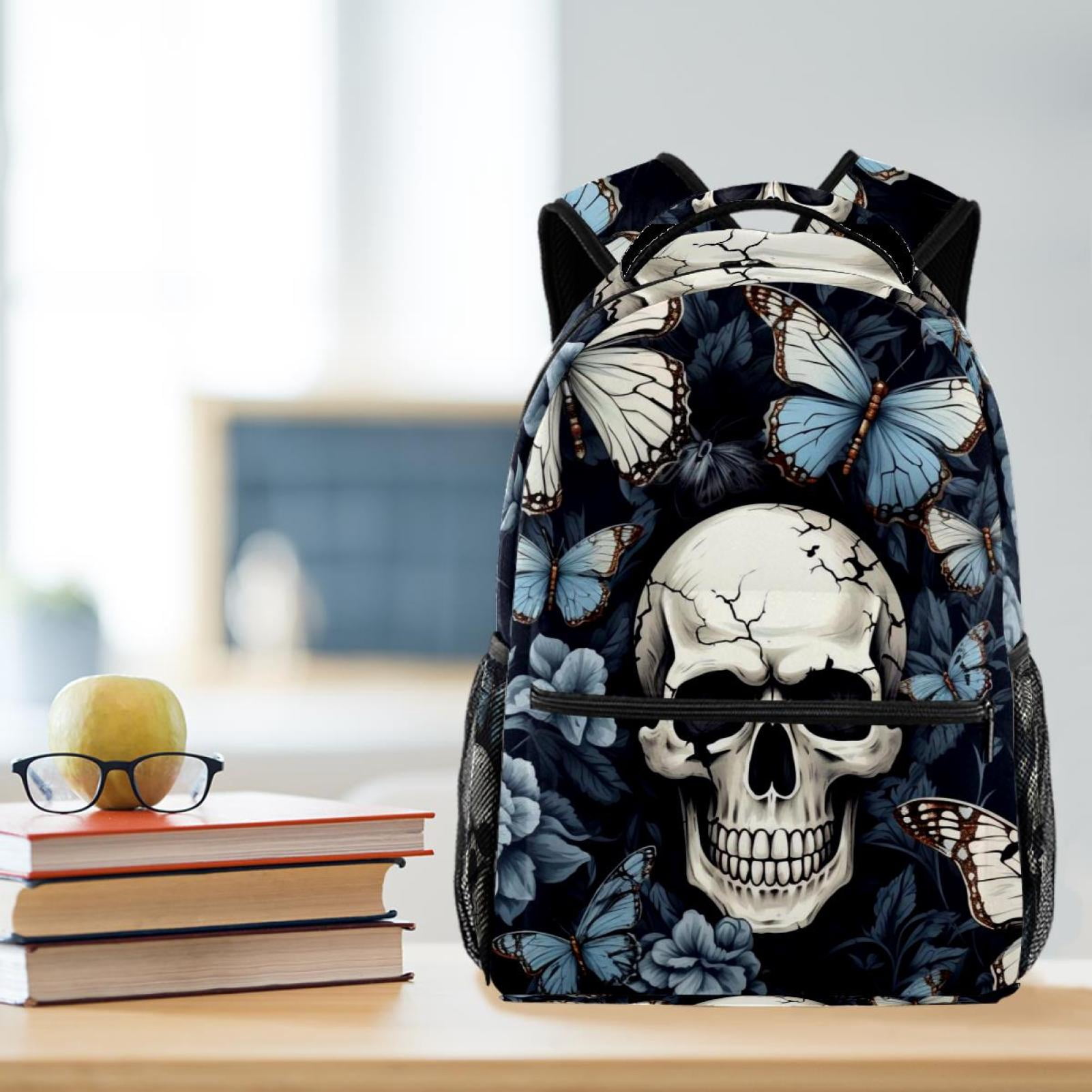 Mini Backpack Daypack with Skull Butterfly Design, 6 Pockets, Water Resistant Lightweight Backpack Skull Butterfly School Bag Travel  main image 4