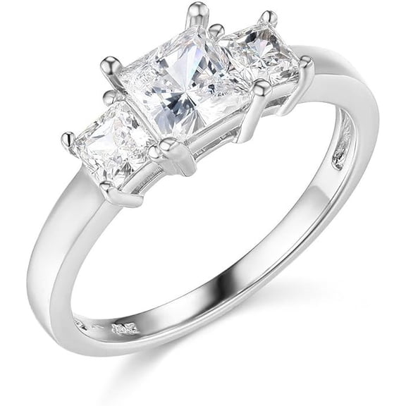 Classic 1.70 Ct Princess 14K White Gold Over 3-Stone Lab Created Diamond Ring Wedding Ring Gift