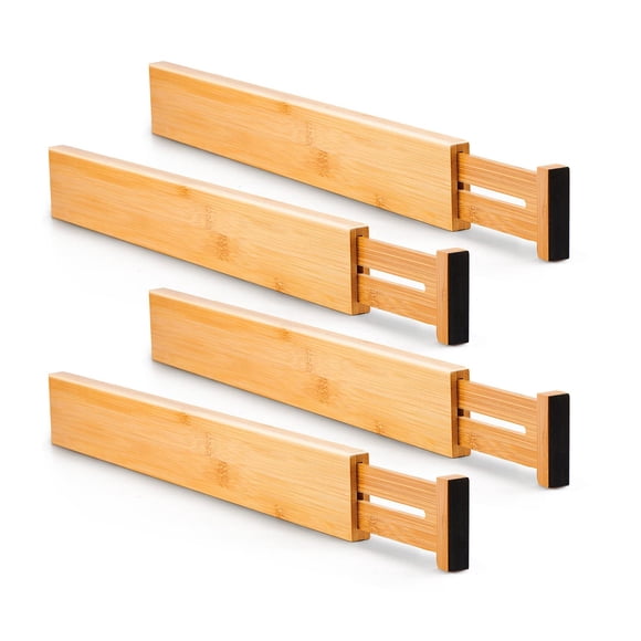 Utoplike 4 separadores de cajones de cocina de bambú grandes, organizadores de cajones ajustables, con resorte, funciona en cocina, aparador, baño, dormitorio, cajón, escritorio