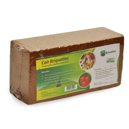 - Envelor Home and Garden Organic Coco Coir Growing Medium Coconut Fiber Potting Coco Fiber Mulch Coco Briquette 1.5 lb Coir Briquette