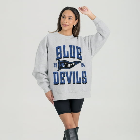 Women's Gameday Couture Gray Duke Blue Devils Oversized Pennant Pride Premium Fleece Sweatshirt