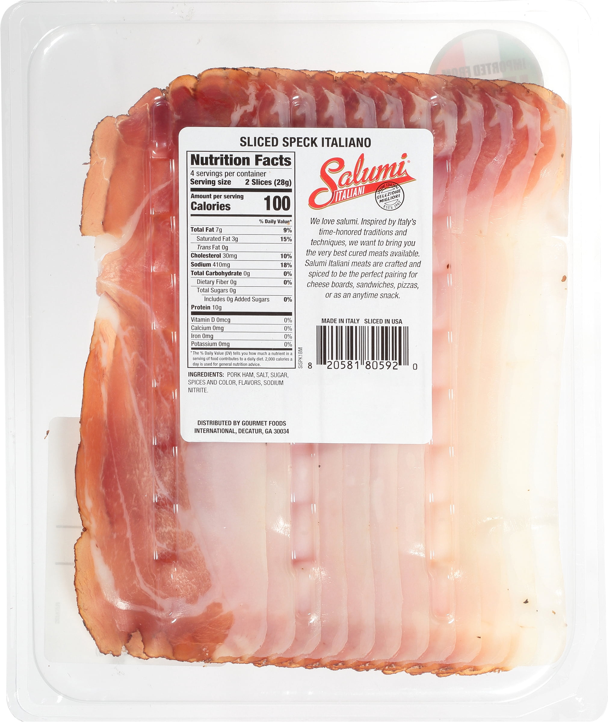 Salumi Italiani Sliced Speck Italiano, 4OZ, 10 Pack