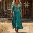 thumbnail image 2 of XIAOCHA Womens Embroidered V Neck Maxi Dress Long Sleeve High Waist Flowy Dresses Boho Casual Summer Dress, 2 of 4