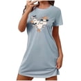 thumbnail image 1 of Sakmal Robe de Nuit d'Halloween pour Femmes Légère Bleue Extensible Grande Taille Robe Mumu Manches Courtes Col Rond Imprimé Fantôme Courtes Chemises de Nuit P-2TG, 1 of 4