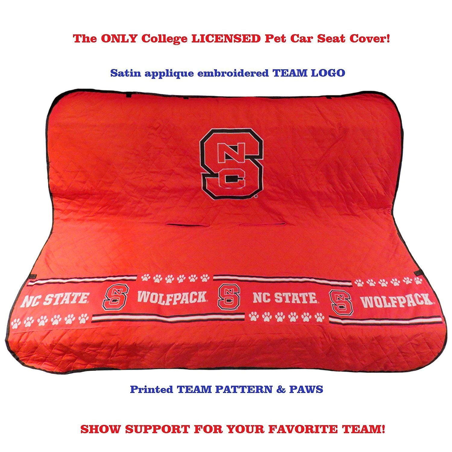 Pets First NCAA North Carolina State Wolfpack Premium Pet Car Seat Protecting Cover - Licensed, Waterproof, Fits most Car