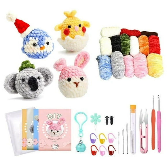 Complete Crochet Kits For Beginners DIY Penguin Bunny Chicken Wombat Kit With Knitting Markers Chenille Ball Instruction Durable