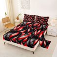 thumbnail image 2 of Manfei Black Red Bed Sheets, Gradient Wave Striped Fuul Size Sheets, Black Reversible 4pcs1 Flat Sheet + 1 Fitted Sheet + 2 Pillowcases, 2 of 6