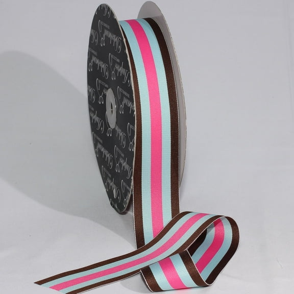 The Ribbon People Blue and Brown Striped Woven Grosgrain Craft Ribbon 1.5" x 55 Yards