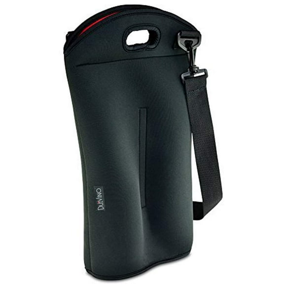 2 Bottle Wine Carrier Travel Bag - Thick Insulating Neoprene Wine Tote- Expandable 2 Bottle, Taller Design - Zipper Closes over Corked Bottles, Adjustable Shoulder Strap