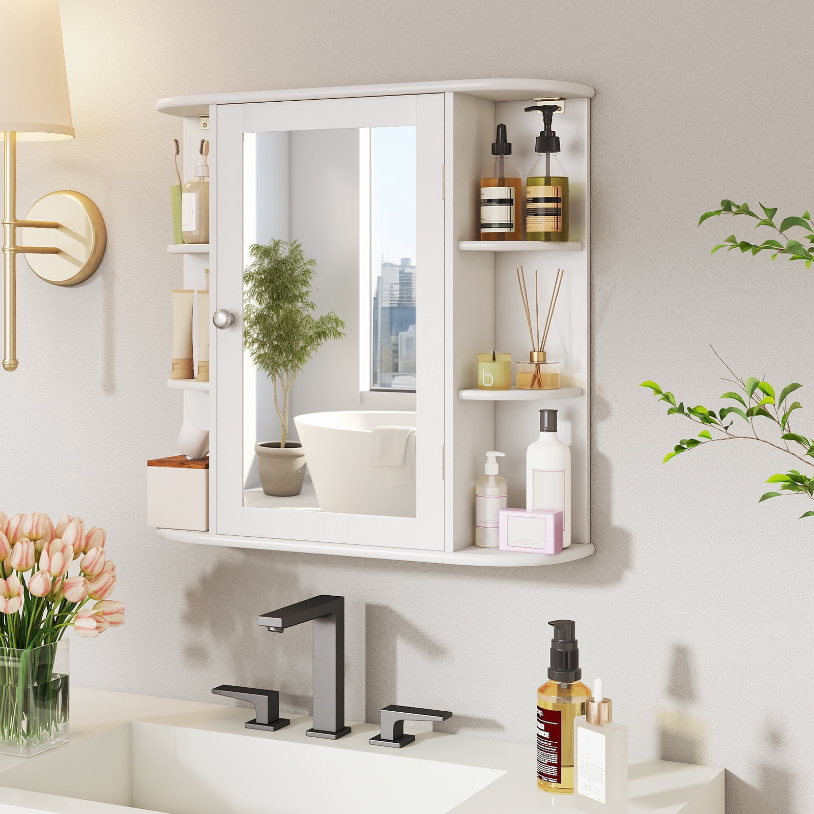 Gymax Bathroom Wall Cabinet w/ Mirror Modern Medicine Cabinet w/ Mirrored Door