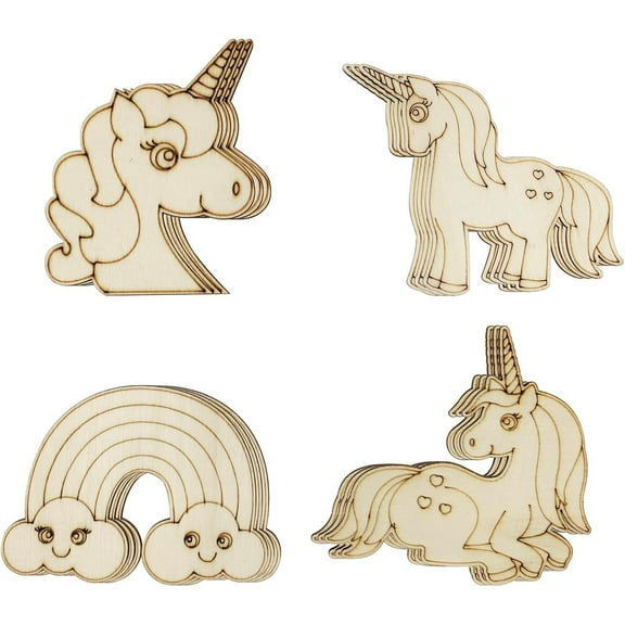 24 Pack Wood Unicorn Cutouts to Paint Unfinished Wooden Unicorn Crafts Hanging Ornaments DIY Unicorn Rainbow Party Craft Gift Tags for Home Party Decoration Craft Project