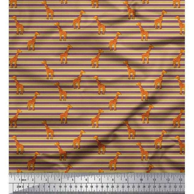 Soimoi Polyester Crepe Fabric Stripe & Giraffe Animal Fabric Prints by Yard 42 Inch Wide