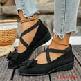 thumbnail image 3 of Rokment Women's Bow Wedge Strappy Ballet Flat for Ladies 2026 Spring Fall Suede Fashion Casual Pointed Toe Low Heel Slip on Dress Shoes A Size 6, 3 of 7