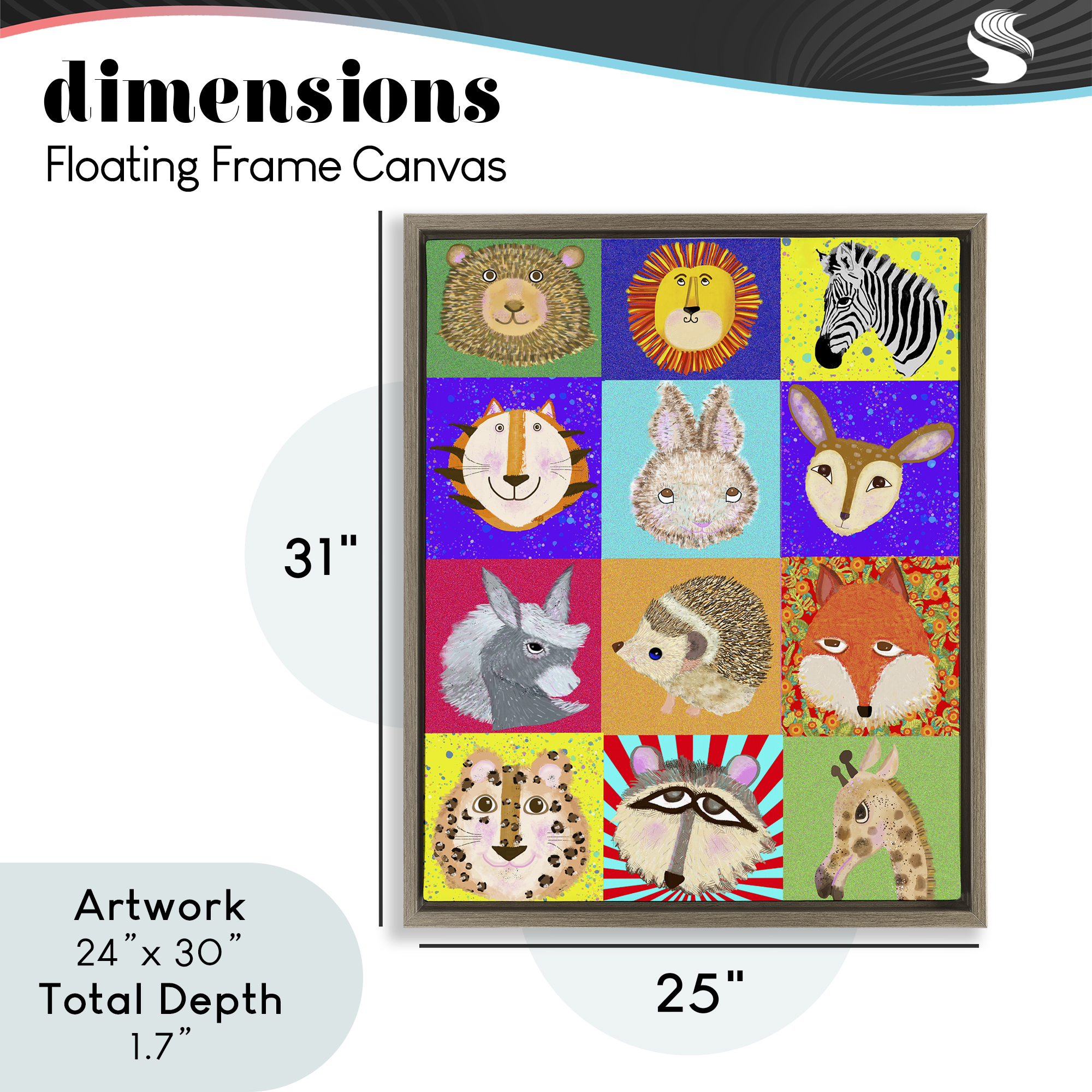 Furry Faces Animals Brown Framed Floater Canvas Wall Art, design by Lynnda Rakos