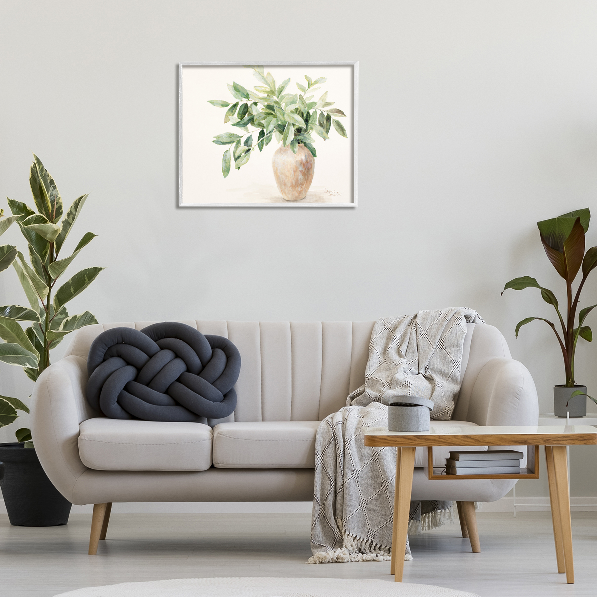 Stupell Industries Ivy Potted Plant Botanical & Floral Painting White Framed Art Print Wall Art, 30 x 24