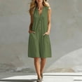thumbnail image 4 of Binmer Women's Sleeveless V Neck Button Knee Length Romper with Pocket,Casual Summer Jumpsuit Army Green,Women's Plus L, 4 of 8