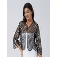 thumbnail image 5 of YEAHDOR Womens Hollow Lace Cardigan Long Sleeve Sequins Bolero Shrug Casual Shawl Silver One Size, 5 of 7