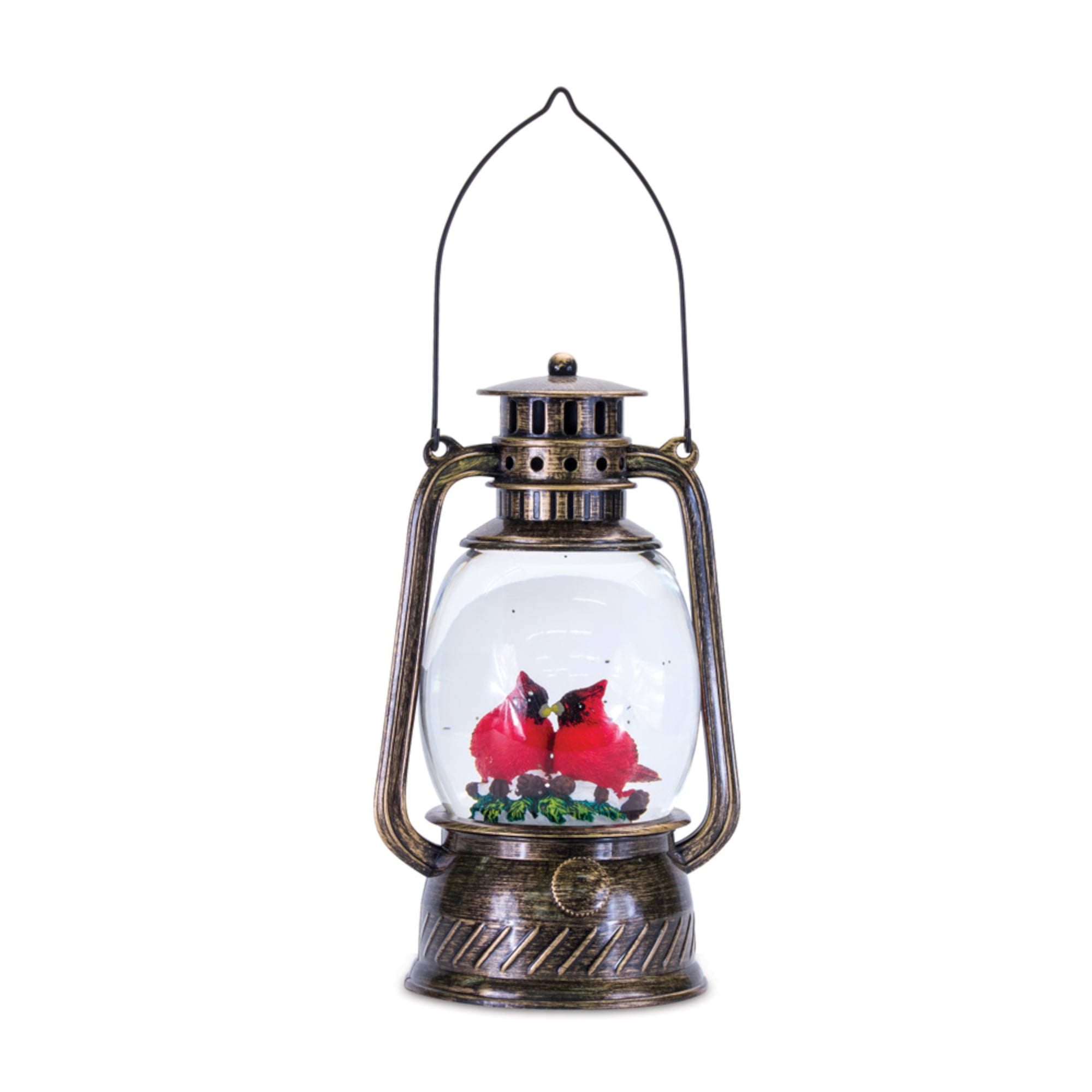 Snow Globe Lantern w/Cardinal 11.5"H Plastic 6 Hr Timer 3 AA Batteries, Not Included or USB Cord Included