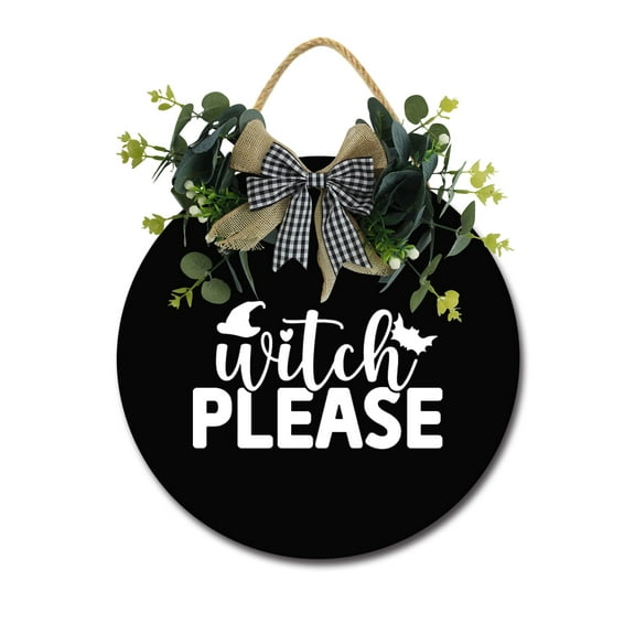 Witch Please Door Sign Home Decor Round Wood Wreaths Wall Hanging Sign Farmhouse Porch Sign Front Door Decoration for Housewarming Gift All Seasons Holiday