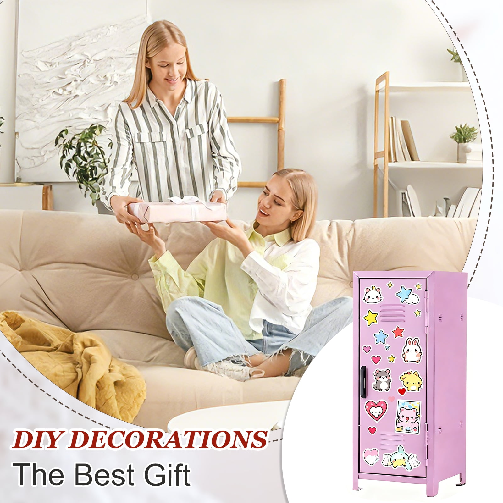 Mini Locker 4.3 x 10.8 Inch, 2 Pcs Small Locker with Lock Keys, Metal Money Safe Storage Box for Desk Bedroom, Light Purple