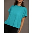 thumbnail image 6 of Womens Solid Color Round Neck Short Sleeve Hollow-Out Casual T-Shirt Summer Blouse For Women, 6 of 6