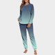 thumbnail image 1 of Conjunto de pijama informal de invierno para mujer, de doble cara, con cuello redondo estampado, manga larga, top anudado a mano, pantalones con cordón ajustable, ropa de casa, blusa de poliéster., 1 of 6