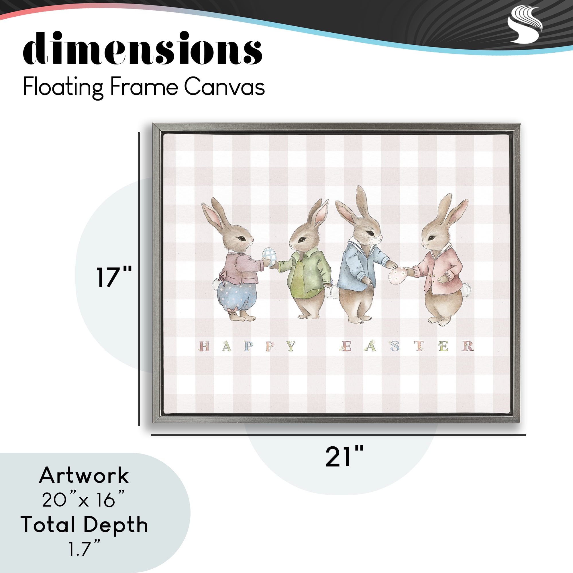 Stupell Industries Easter Bunnies Pink Gingham Gray Framed Floater Canvas Wall Art, design by Leah Straatsma
