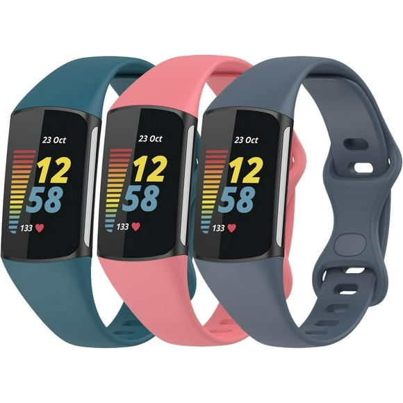 MYKOMI 3 Pack Compatible with Fitbit Charge 5 / Charge 6 Watch Bands Women Men, Adjustable Soft Sport Replacement Silicone Watch Band Straps Wristbands Bracelet for Charge 5/Charge 6