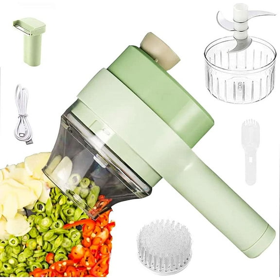 4 in 1 Portable Electric Vegetable Cutter Set, Mini Cordless Electric Garlic Press, Electric Food Chopper, Electric Garlic Chopper for Onion Green Garlic