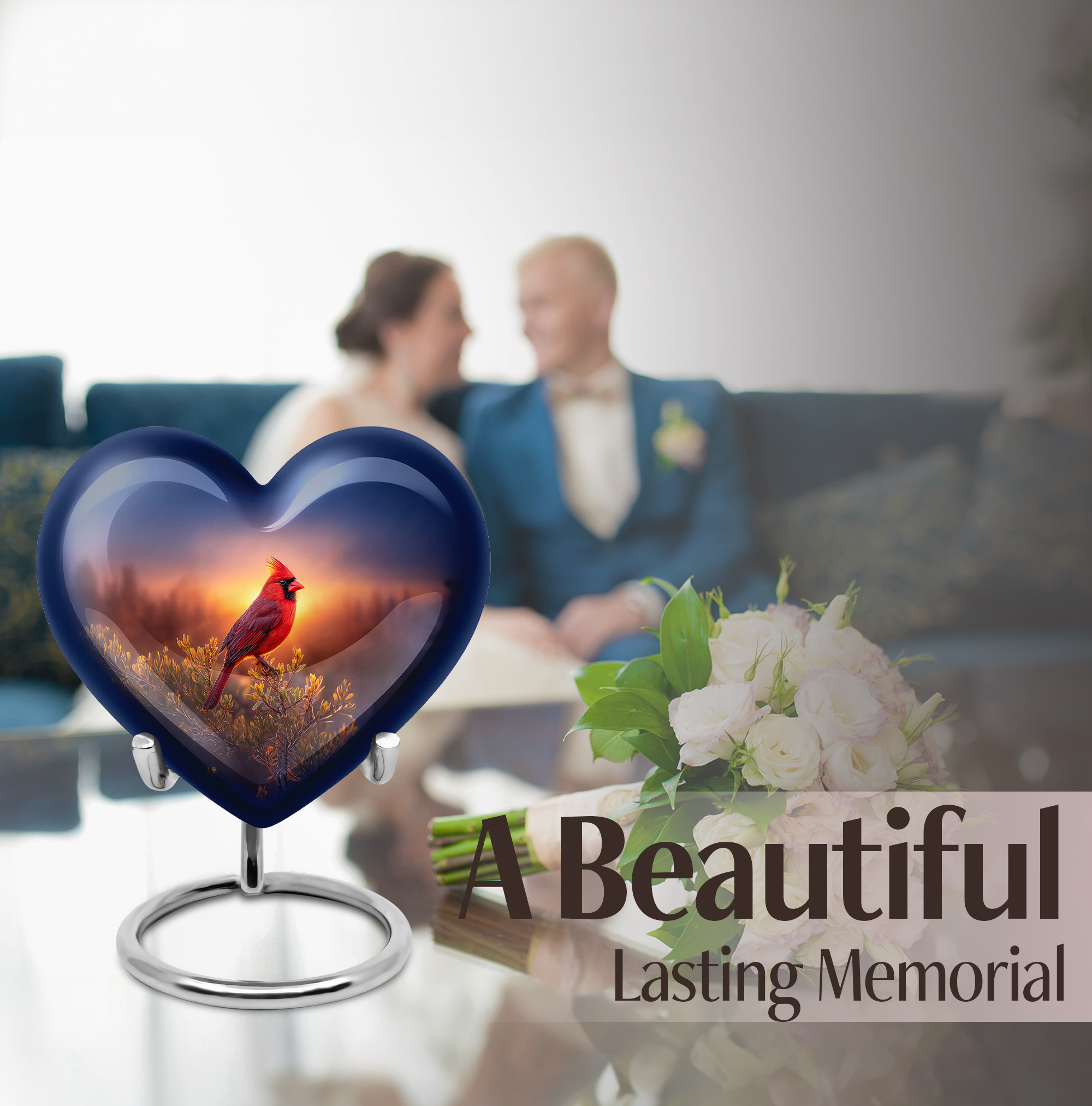 MUKTIVE Cardinal Bird Cremation Urns for Adult Male - Large Green Funeral Urn for Ashes for Women - Memorial Ash Container for Human Ashes - Burial Urn for Mom - 8 Inch