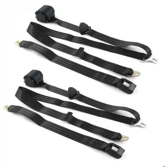 SafeTboy 668749 Jeep CJ-DJ 1971-1986 Standard 3 Point Black Retractable Bucket Seat Belt Kit - 2 Belts