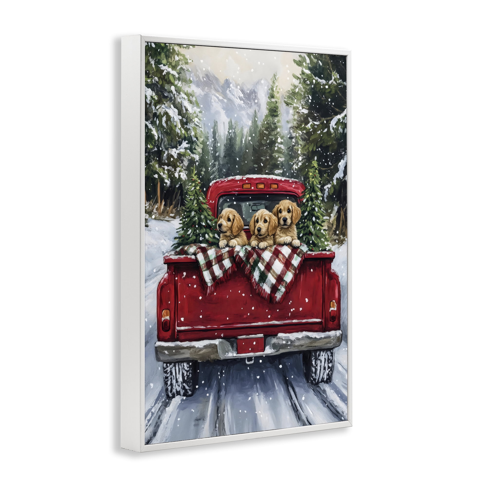 Golden Pups Christmas Truck White Framed Giclee Art, design by Petal Prints Design