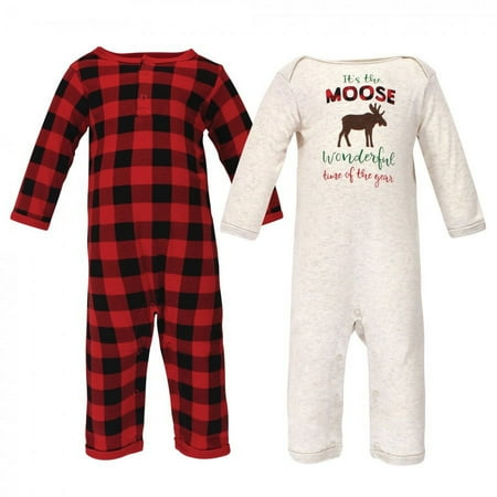 UPC: 0660168568394 | Hudson Baby Infant Boy Holiday Cotton Coveralls 2pk Moose Wonderful Time 0-3 Months