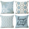 thumbnail image 1 of Juego de 4 fundas de almohada decorativas para el hogar, 18 x 18 pulgadas, fundas de almohada de lino suave con diseño geométrico moderno azul, funda de cojín para sofá, sala de estar,, 1 of 8