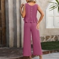 thumbnail image 6 of BLVB Womens Summer 2 Piece Outfits Casual Crewneck Sleeveless Ruffle Hem Tank Tops and Wide Leg Pants Lounge Sets, 6 of 6