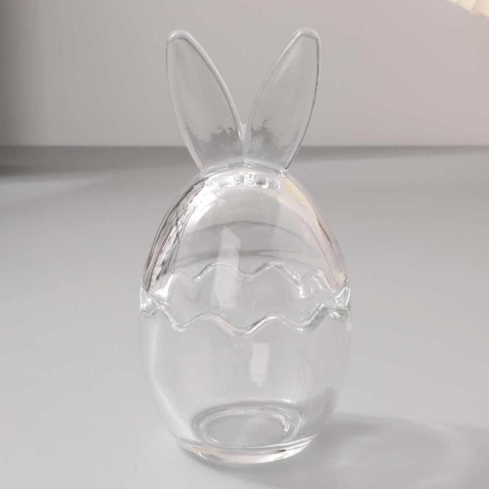 Mini Glass Bunny Ears Egg Jar, Easter Glass Storage Jars with Lids, Glass Egg Cup Clear Container Easter Decorations, Easter Glass Storage for Chocolate Candy Sweets Gift Mini Eggs Table Decoration