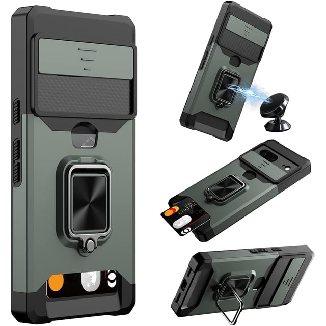 ORUYROP for Google Pixel 7 Case,Multi-Functional Pixel 7 Wallet Case with Card Holder,Sliding Camera Cover & Ring Holder Magnet Kickstand Protective Phone Case for Google Pixel 7 5G(2022),Dark