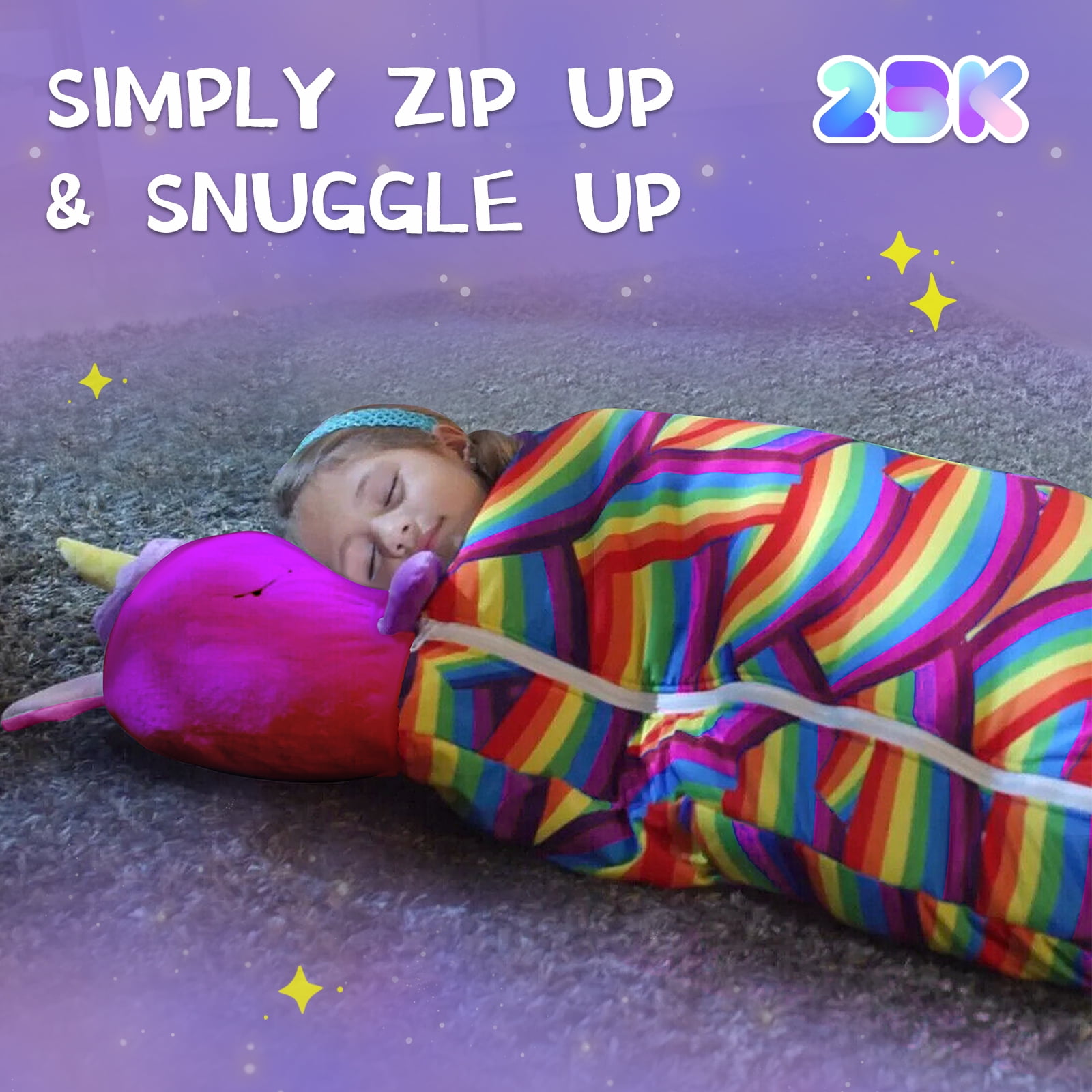 KKL Kids 2-in-1 Foldable Unicorn Sleeping Bag, Pink
